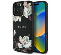 CG MOBILE Guess Coque de protection à motif floral imprimé grainé pour iPhone 16 Pro, compatible avec MagSafe (noir)