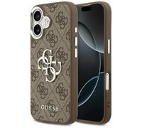 CG Mobile Guess Coque 4G Metal Logo pour iPhone 17 – grand logo classique, bord argenté – marron