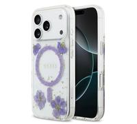 CG MOBILE Guess Coque de protection en résine avec fleurs à paillettes compatible avec MagSafe pour iPhone 17 Pro Max (violet)