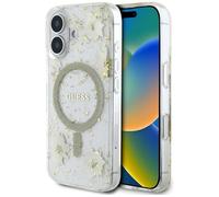 CG Mobile Guess Coque de Protection en résine avec Fleurs pailletées Compatible avec MagSafe pour iPhone 16 (Beige)