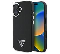 CG Mobile Guess Coque de Protection en Triangle grainé Compatible avec MagSafe pour iPhone 16 Plus 6,7" (Noir)