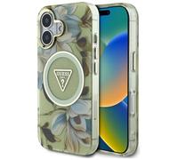 Coque pour iPhone 16 - IML IML Métal Paillettes Fleurs Triangle MagSafe (GUHMP16SHFLPEDN) - Vert