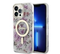 CG MOBILE Guess Coque de téléphone compatible avec Magsafe - Coque de téléphone pour iPhone 15 Pro - Motif floral - Anti-rayures, confortable et durable - Coque rigide avec ports accessibles