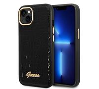 CG MOBILE Guess Coque de téléphone pour iPhone 14 Plus Motif Croco Noir Étui de protection en cuir PU anti-rayures avec ports accessibles, absorption des chocs et logo signature