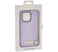 CG MOBILE Guess - Coque de téléphone pour iPhone 14 Pro en Silicone Liquide Violet Magsafe, Coque de Protection Lisse et Anti-Rayures avec Facile à Clipser, Absorption des Chocs et Logo métallique