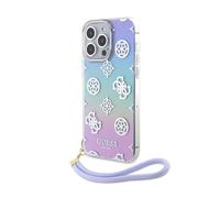 CG MOBILE Guess Coque de téléphone pour iPhone 15 Pro Max en IML Iridescent avec cordon violet, anti-rayures, confortable et durable, coque rigide avec ports accessibles, absorption des chocs