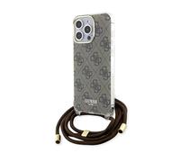 CG Mobile Guess Coque de téléphone pour iPhone 15 Pro Max en Marron avec Cordon bandoulière, Anti-Rayures, Coque Rigide Confortable et Durable avec Ports accessibles, Absorption des Chocs