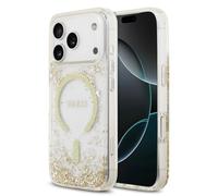 CG Mobile Guess Coque en résine pailletée Compatible avec MagSafe pour iPhone 17 Pro (doré)