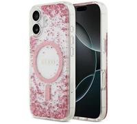 CG MOBILE Guess Coque en résine pailletée compatible avec MagSafe pour iPhone 17 (rose)