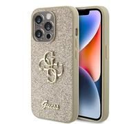 CG MOBILE Guess Coque Fixe à Paillettes avec Grand Logo 4G pour iPhone 15 Pro Max Doré
