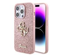 GUESS Coque de protection pour iPhone 15 Pro Max – Paillettes et logo métal – Rose 17 cm (6,7")