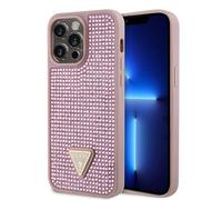 CG Mobile Guess Coque pour iPhone 15 Pro Max - Coque Strass avec Logo Triangulaire - Anti-Rayures - Résistante aux Chutes - Antichoc - Protection arrière intégrale pour iPhone 15 Pro Max 6,7" - Rose