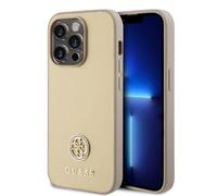 CG MOBILE Guess Coque PU avec Logo en métal 4G Strass pour iPhone 15 Promax Doré