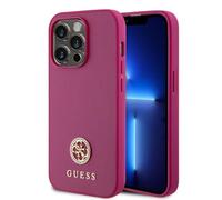 CG MOBILE Guess Coque PU Métal 4G Strass Case pour iPhone 15 Pro Max (Rose)