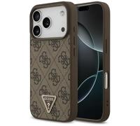 CG MOBILE Guess Cuir 4G Triangle Strass Compatible avec Étui MagSafe pour iPhone 18 Pro / 17 Pro (Marron)