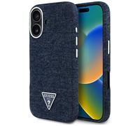 CG MOBILE Guess Denim Logo triangle compatible avec MagSafe Coque pour iPhone 16 (bleu)