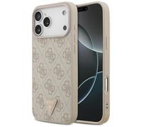 CG MOBILE Guess Étui en cuir 4G triangle strass compatible avec MagSafe pour iPhone 18 Pro Max / 17 Pro Max (rose)