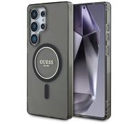 CG MOBILE Guess Glitter Circle Classic Logo Compatible avec MagSafe Coque pour Samsung Galaxy S25 Ultra (Noir)