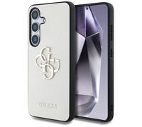 CG MOBILE Guess Grained Big 4G Logo Small Classic Logo Coque pour Samsung Galaxy S25 (Beige)