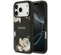 CG MOBILE Guess Grained Fleurs Classic Logo Compatible avec MagSafe Coque pour iPhone 17 Pro (Noir)