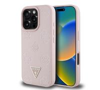 CG Mobile Guess Grained Hot Stamp Peony Triangle Logo Compatible avec MagSafe pour iPhone 16 Pro Max (Rouge)