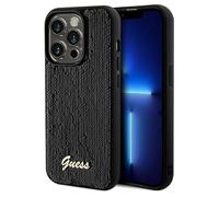 CG Mobile Guess GUHCP14XPSFDGSK Coque Rigide pour iPhone 14 Pro Max 6,7" Noir Coque Rigide à Paillettes Script Métal