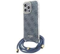 CG MOBILE Guess GUHCP15LHC4SEB étui pour iPhone 15 Pro 6,1" Bleu étui Rigide bandoulière Cordon Impression 4G
