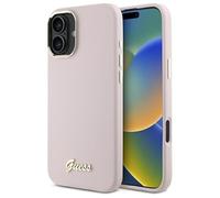 CG Mobile Guess GUHCP16MSMBSLP Coque pour iPhone 16 Plus 6,7" en Silicone Rose Script Metal Logo et Cadre