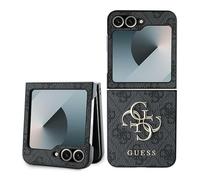 CG Mobile Guess GUHCZF64GMGGR Étui pour Z Flip6 F741 Noir Cuir 4G Metal Logo