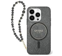 CG Mobile Guess GUHMP16LHGCRELSK Coque pour iPhone 16 Pro 6,3" Noir Coque Rigide IML Glitter avec Sangle Perle
