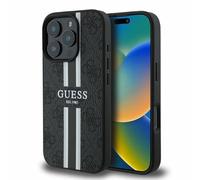 CG Mobile Guess GUHMP16LP4RPSK Coque Rigide pour iPhone 16 Pro 6,3" Noir Rayures imprimées 4G