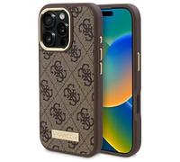 Étui Guess pour iPhone 16 Pro 6.3 marron étui rigide 4G Logo Plate MagSafe