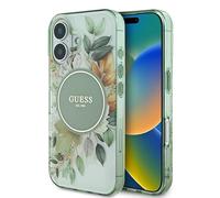 CG Mobile Guess Coque iPhone 16 Plus GUHMP16MHFWBDCEN Rigide IML MagSafe Fleur & Cercle Tonal Vert