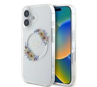 CG Mobile Guess GUHMP16MHFWFCT Coque pour iPhone 16 Plus 6,7" Coque Rigide Transparente IML Fleurs Couronne