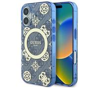CG Mobile Guess GUHMP16SH4PYEEB Coque pour iPhone 16 6,1" Bleu Coque Rigide IML Pivoine sur Fond 4G