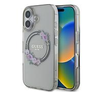 CG Mobile Guess GUHMP16SHFWFCK Étui pour iPhone 16 6,1 Pouces Noir Coque Rigide IML Flowers Wreath