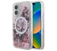 CG Mobile Guess GUHMP16SLFMWTP Coque Rigide pour iPhone 16 6,1" Rose Liquide Paillettes Fleurs