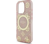 CG Mobile Guess HC Coque de téléphone conçue pour iPhone 16, Durable, résistante aux Chocs, Compatible avec MagSafe, Fleurs en résine et Paillettes Rose