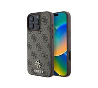 CG Mobile Guess HC Coque de téléphone conçue pour iPhone 16 Pro, Durable, résistante aux Chocs, Compatible avec MagSafe, PU 4G Small 4G et Classic Case Marron