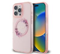 CG MOBILE Guess HC Coque de téléphone conçue pour iPhone 16 Pro Max, durable, résistante aux chocs, compatible avec Magsafe, IML Flowers Wreath Case Rose