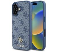 CG Mobile Guess HC PU 4G Small 4G and Classic Coque pour iPhone 16 Compatible avec MagSafe Bleu