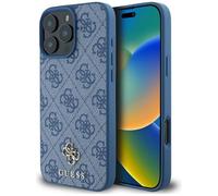 CG Mobile Guess HC PU 4G Small 4G and Classic Coque pour iPhone 16 Pro Compatible avec MagSafe Bleu