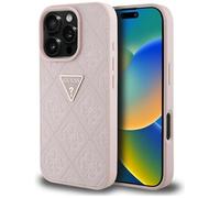 CG Mobile Guess Hot Stamp 4G Motif Triangle Metal Logo Coque pour iPhone 16 Pro (Rose)