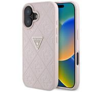CG MOBILE Guess Hot Stamp 4G Motif Triangle Metal Logo Coque pour iPhone 16 (Rose)