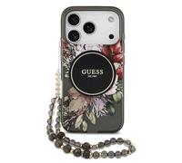 CG MOBILE Guess IML - Bracelet compatible avec MagSafe - Motif floral et perle - Compatible avec iPhone 17 Pro Max - Noir