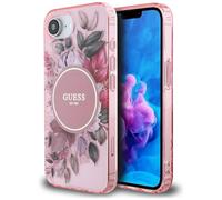CG Mobile Guess IML Flowers Coque Compatible avec MagSafe pour iPhone 16e (Rose)
