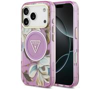 CG MOBILE Guess IML Glitter Flowers Triangle Compatible avec MagSafe Coque pour iPhone 17 Pro Max (Violet)