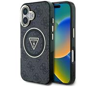 CG Mobile Coque iPhone 16 Guess IML Metal Glitter 4G Circle Triangle Compatible avec MagSafe – Noir