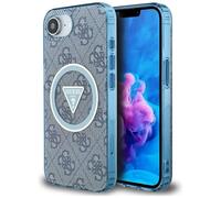 CG Mobile Guess IML Metal Glitter 4G Circle Triangle Compatible avec MagSafe Coque pour iPhone 16e (Bleu)