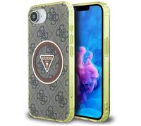 CG Mobile Guess IML Metal Glitter 4G Circle Triangle Compatible avec MagSafe Coque pour iPhone 16e (Marron)
